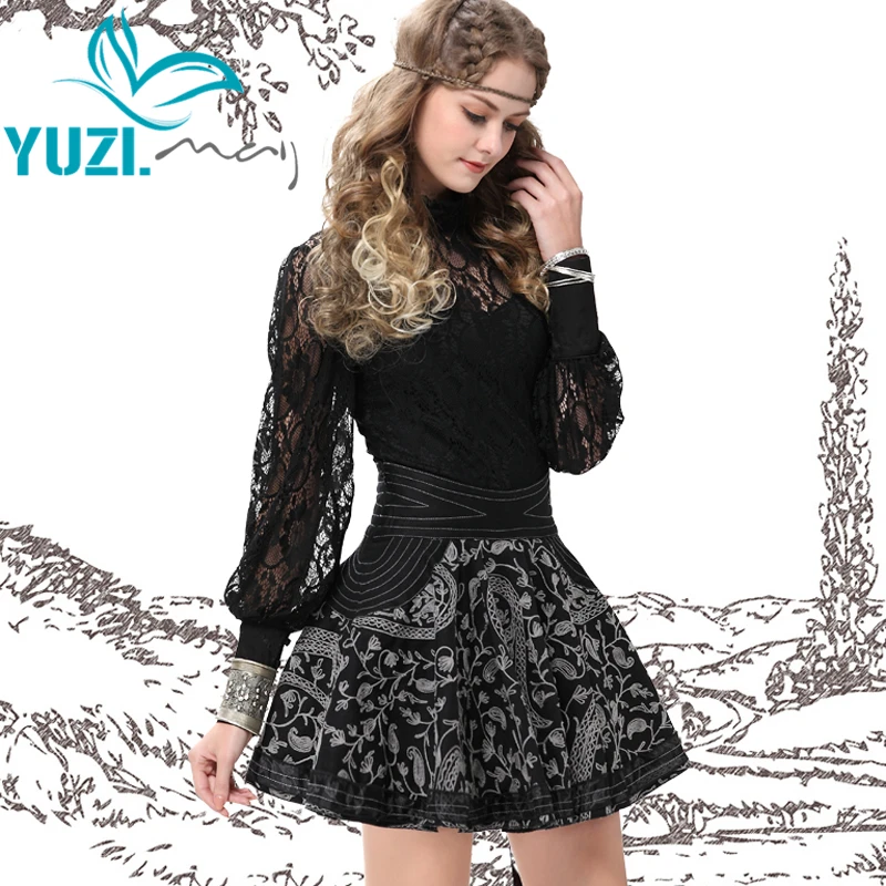 2015 весной новый Yuzi старинные плиссированные женщины line юбка цветочный вышивка
