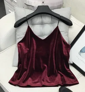 Красный ALPHALMODA, осенне-зимний короткий однотонный бархатный топ на бретельках с v-образным вырезом, короткая бархатная рубашка на подтяжках - Цвет: Красный