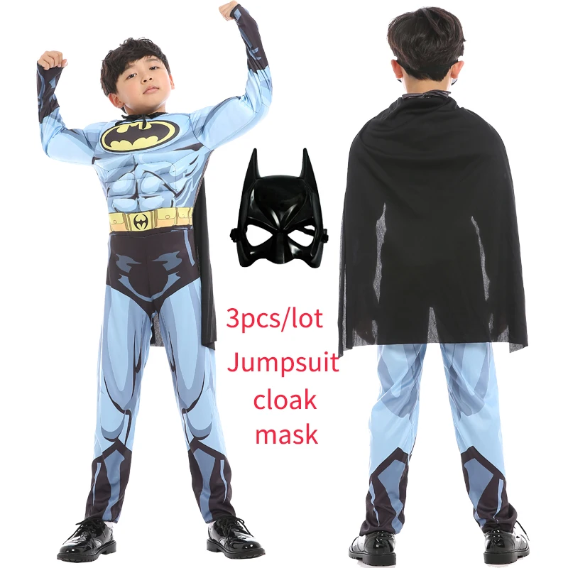 Avengers 4 Kids Boys Muscle Batman Costumes with Mask Cloak Superhero Cosplay Halloween Masquerade Party Superman Role Play |