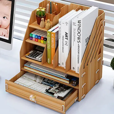 DIY Настольная книжная полка настольная коробка для хранения документов книги для хранения многослойная отделочная стойка офисные принадлежности - Цвет: HH382000CS1