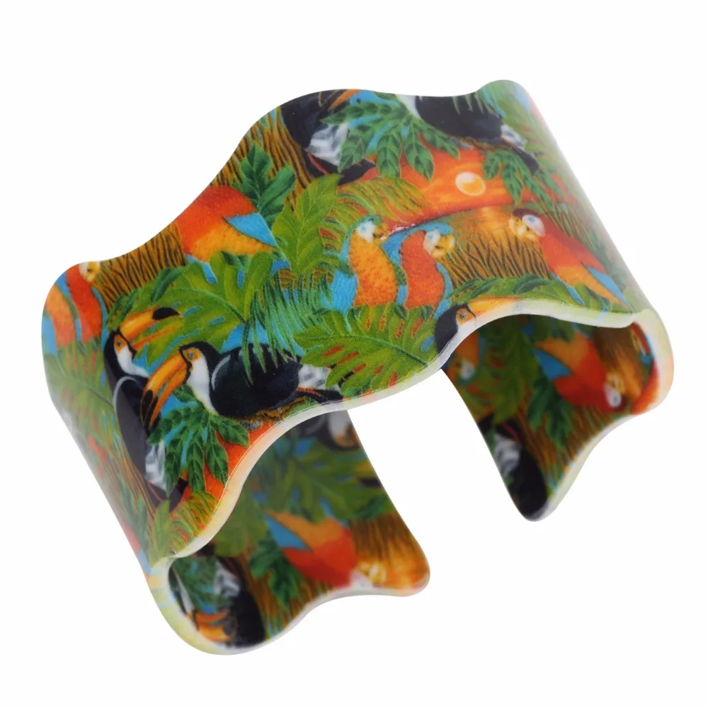 Bonsny акриловые браслеты с изображением попугая широкие птицы милые для женщин 2017