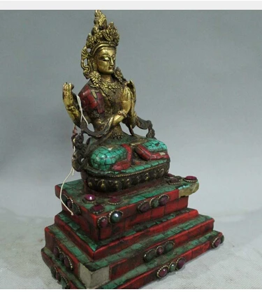 8 "El Budismo Bronce 24 K Oro Turquesa Coral Gem 4 бразильские медные украшения бронзовая фабрика