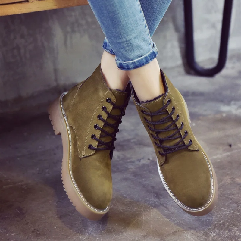 Для женщин обувь зимние короткие сапоги из флока на платформе zapatos mujer