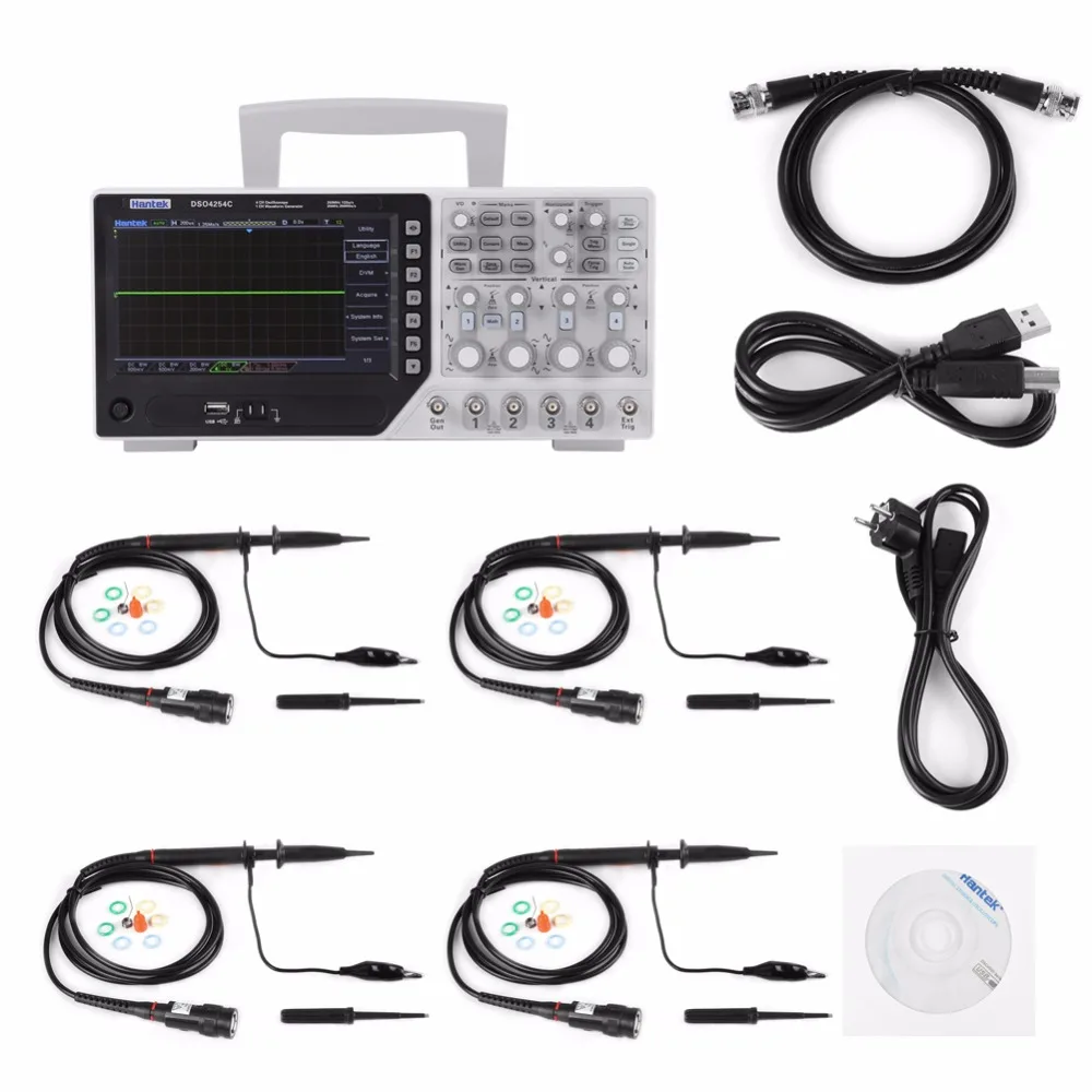 

DSO4254C 250MHz Oscilloscope Digital Oscilloscopes Storage Bench Type 7 inch 64K color TFT 1GSa/s with Probes EU Plug