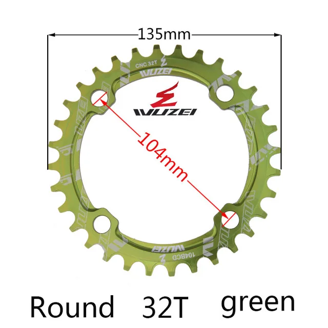 Green 32T Round Одиночная 1 система отслеживания скорости узкая широкая цепь 104 BCD круглая 32T 34T 36T 38T для MTB 11s 10s 9s 1*11 коленчатое кольцо колеса цепной передачи - Цвет: Green 32T Round