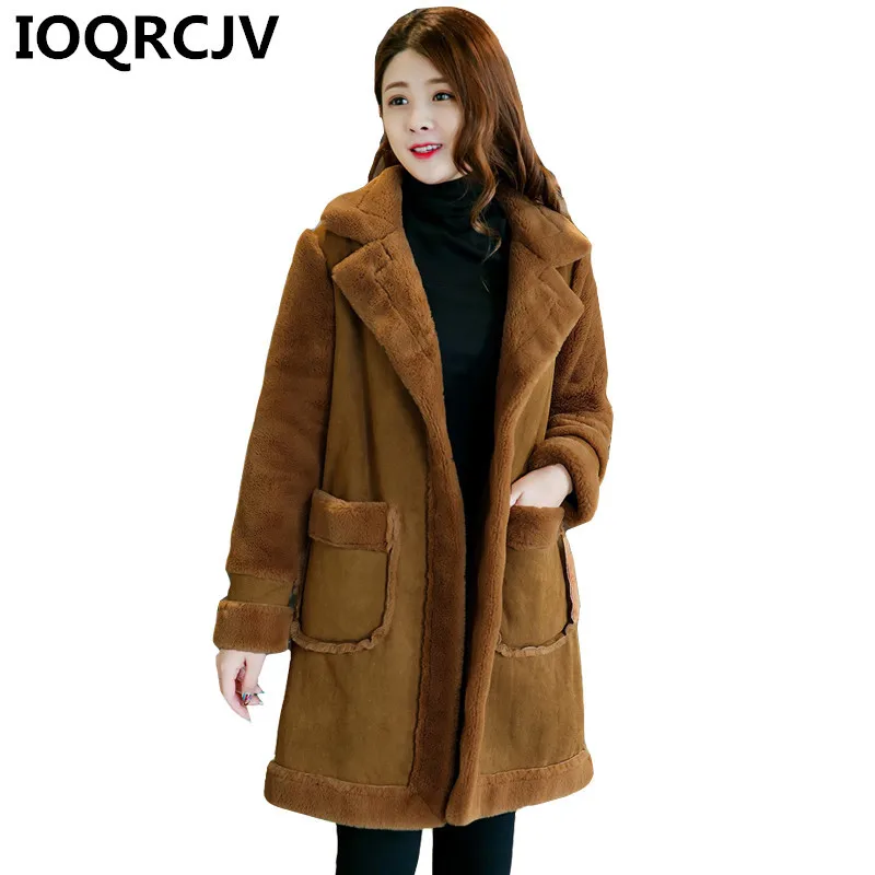 

2019 Winter New Women Cashmere Coat Woolen Blended Overcoat Lambswool Thick Warm Jacket Long Sleeve Casual Female Outerwear R536