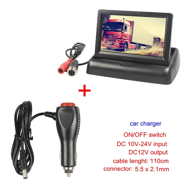 monitor car charger DIYSECUR DC12V-24V 4PIN 4,3 дюймов складной TFT lcd Обратный автомобильный монитор заднего вида для автомобиля грузовика автобуса - Цвет: monitor car charger