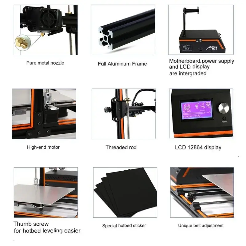 Anet E12 дешевый 3d принтер Набор DIY печати размера плюс 300*300*400 мм Reprap Prusa i3 Impresora с PLA 10 м