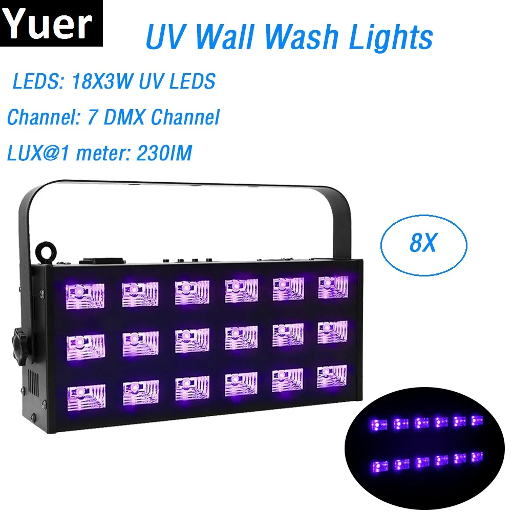 

8 Pack New 18LEDS 3W UV Color LED Stage Lights DMX Disco Strobe Lights Flash Lights Dj Club Stage Lighting Effect EU/US Plug