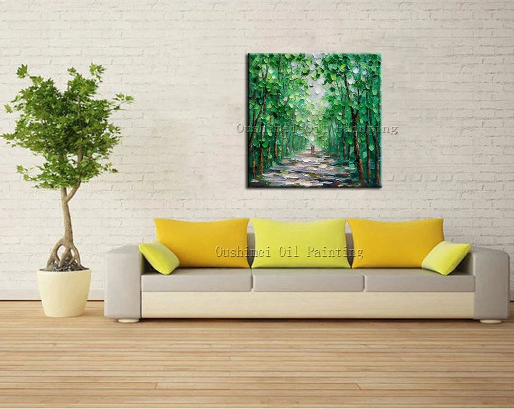 Высокое качество свежие цвета зеленый пейзаж картина маслом на холсте двойная
