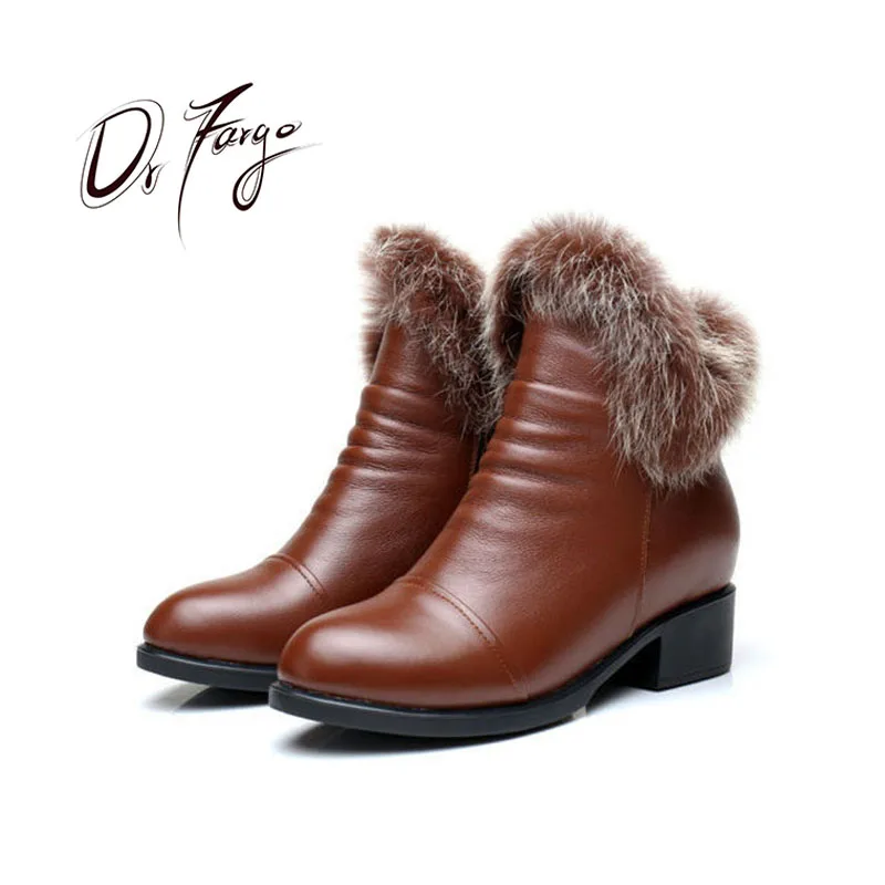 

DRFARGO Winter Shoes Women Round Toe 4cm Med Heel Ankle Boots Fur Top Plush inside warm Shoes Square Heels Drop Shipping 305-178