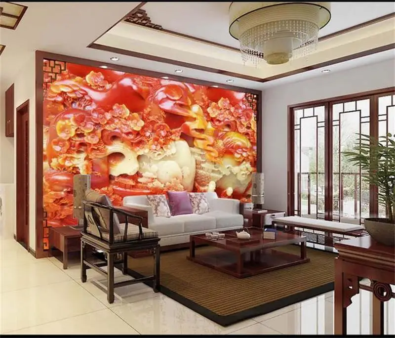 custom 3d photo wallpaper living room mural China jade carving landscape sofa TV backdrop non-woven for wall |