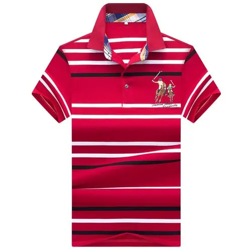 red Grand Hommes Broderie Полосатое поло Chemises Slim Fit с отложным воротником Col Raye Polo Chemises Hommes Nouveau Coton поло для мужчины - Цвет: red