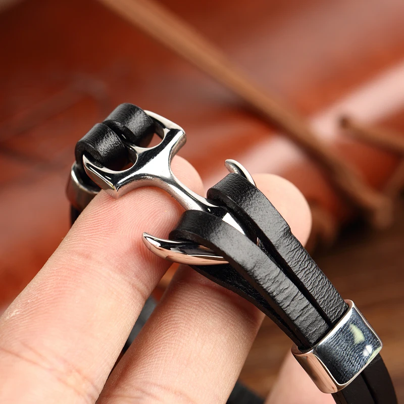 MOGE мужские браслеты из натуральной кожи качественные и женские Прохладный якорь