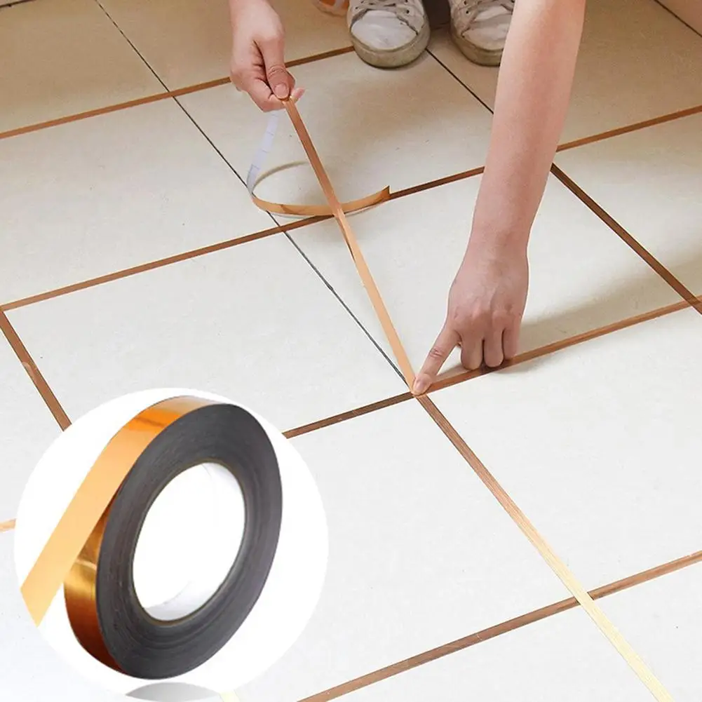 

50m Gold Wall Tile Floor Gap Sealing Tape Waterproof Strip Self Adhesive Sticker Strip Floor tile Seam Home Decor Decals Tools