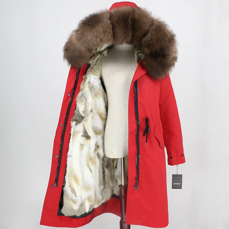 OFTBUY, водонепроницаемая верхняя одежда, парка, зимняя куртка, Женское пальто с натуральным мехом, Воротник из меха серебристой лисы, капюшон, натуральный мех кролика, подкладка, теплая