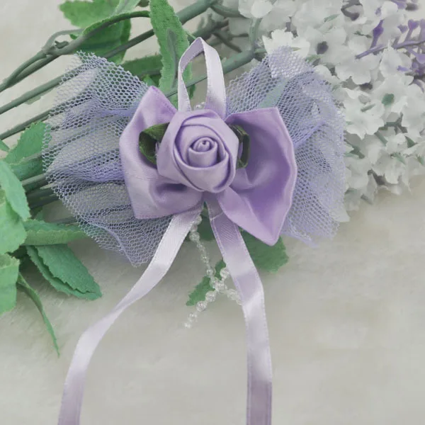 Purple 14 шт. смешанные атласные ленты цветы лук w/Лист Розы свадебные Швейные Аппликации DIY A055 - Цвет: Purple