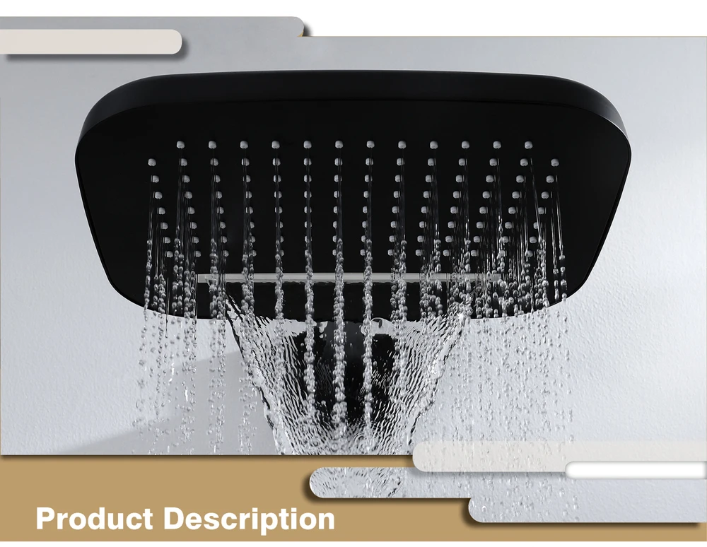 Black Rainfall Shower Waterfall Shower Head Shower Set Brass Shower Faucets Massage Spray Showers Bathroom