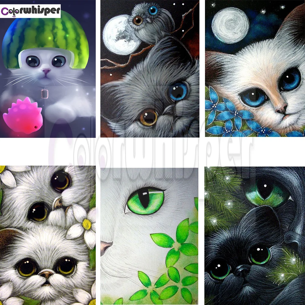 Алмазная живопись полноразмерная/круглая мультяшная картина белый черный кот