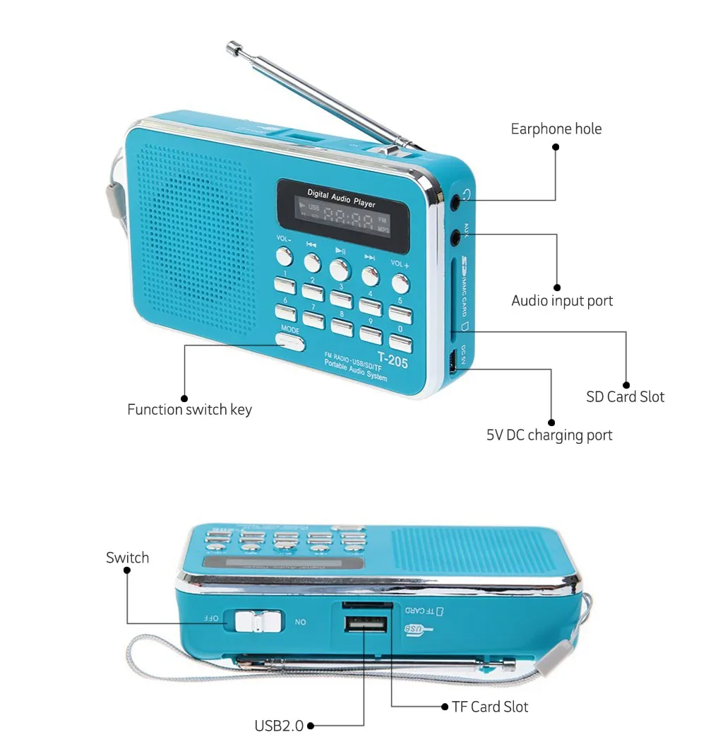 T-205 Портативный Hi-Fi динамик с картой цифровой мультимедийный громкий динамик FM радио Белый Кемпинг Туризм Спорт на открытом воздухе