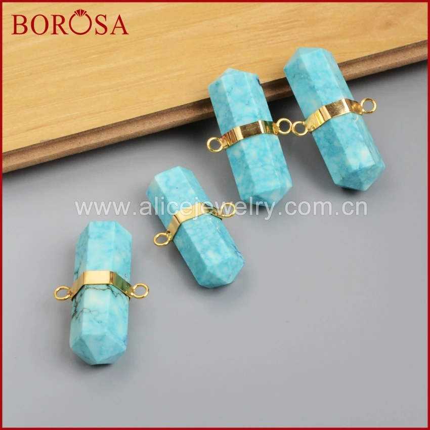 BOROSA Золотой шестигранник Druzy Blue Howlite камень граненый разъем двойной Bails Drusy кулон для модных ювелирных изделий G1010