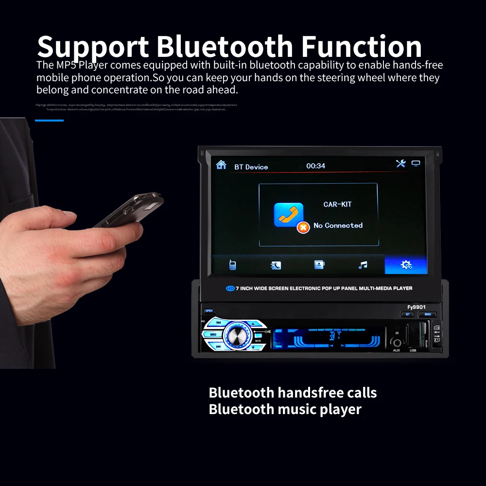 Bluetooth 7 дюймов 1Din моторизованный всплывающий/вытяжной сенсорный экран