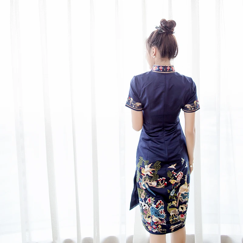 Винтажные вечерние платья Cheongsam с вышивкой для женщин