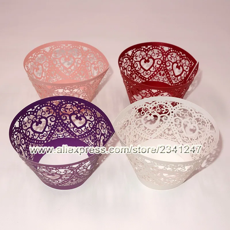 Белые Свадебные сердца кекс чашки для выпечки лазерная резка обертка кекса 12 шт. |