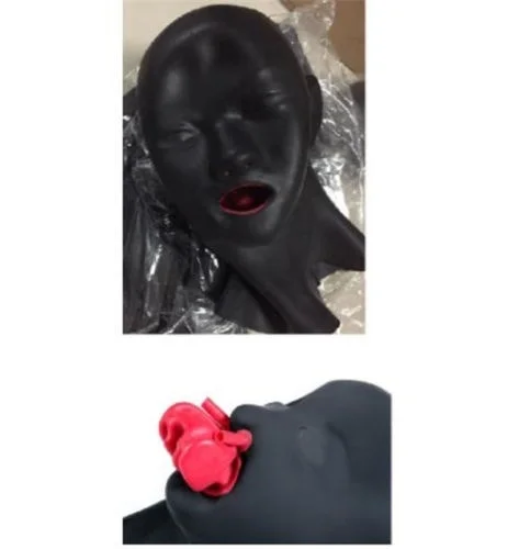 Латексная 3D маска с ушами черные и красные Кляпы для рта губ лапы язык кляп