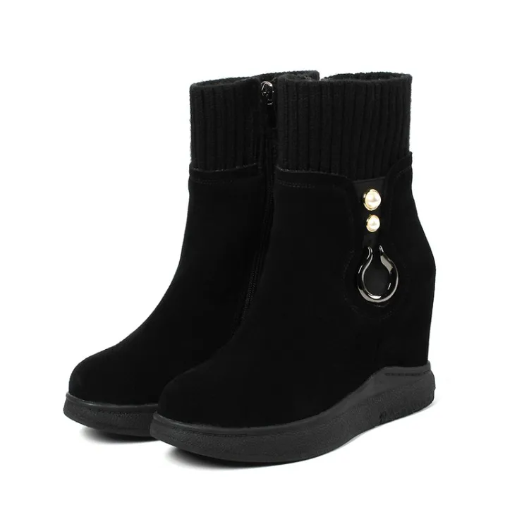 Goede Zorssar 2019 Vrouwelijke Winter Warm Platform Laarzen Vrouwen Enkel Snowboots Suède Wig Hoge Hak Booties Stretch Laarzen