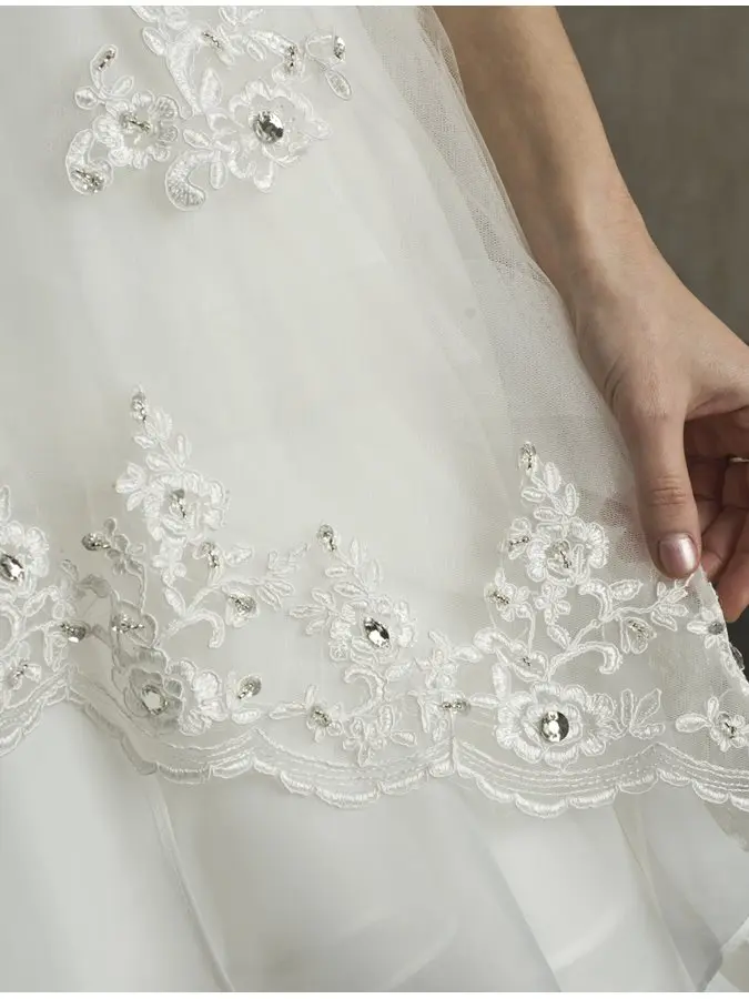 

2020 New Ensotek Half Sleeves Beaded Appliques Wedding Gowns Elegant Tiered Princess Bridal Dresses Custom Vestido De Novias