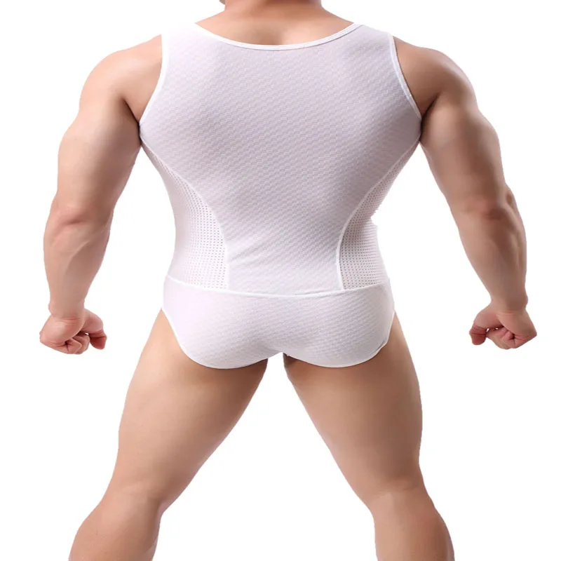 

Spandex Undershirt Men Bodysuit Mankini Swimsuit Seamless Underwear Men Bikini One Piece Slimming Vest Male Singlet Tights Mesh