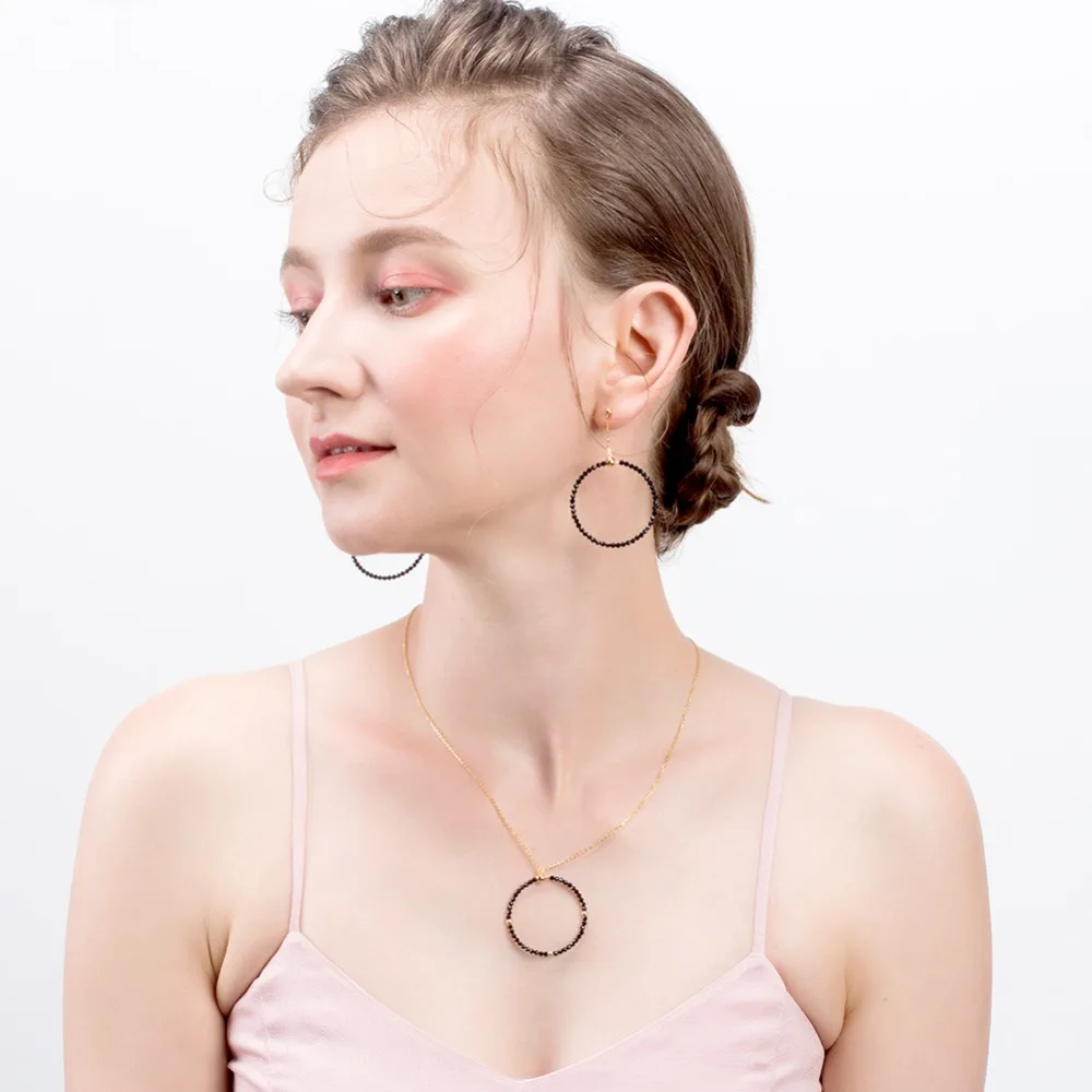 ORSA JEWELS Настоящее серебро 925 пробы женское ожерелье Черная шпинельная Подвеска 18 к золотая цепочка модные тонкие ювелирные изделия SN159-B