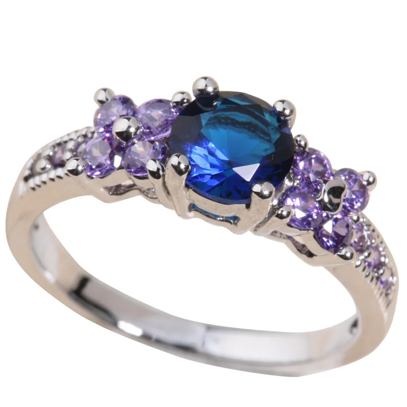 Позолоченное кольцо с красным гранатом и синим цирконием размер 6 7 8 9 S0619 S0620