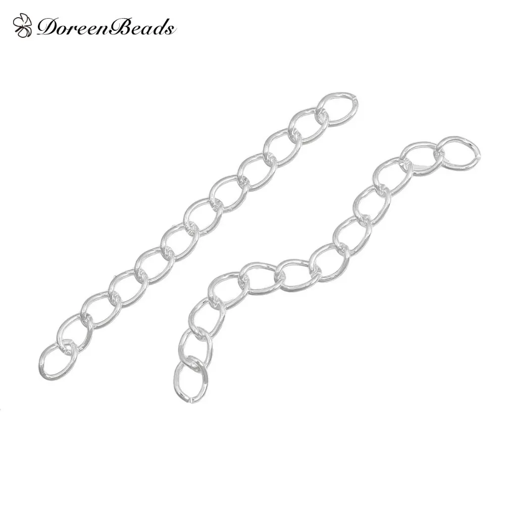 DoreenBeads 100 шт. 50 мм x 3 расширенные и ювелирные цепи серебряного цвета/удлинитель