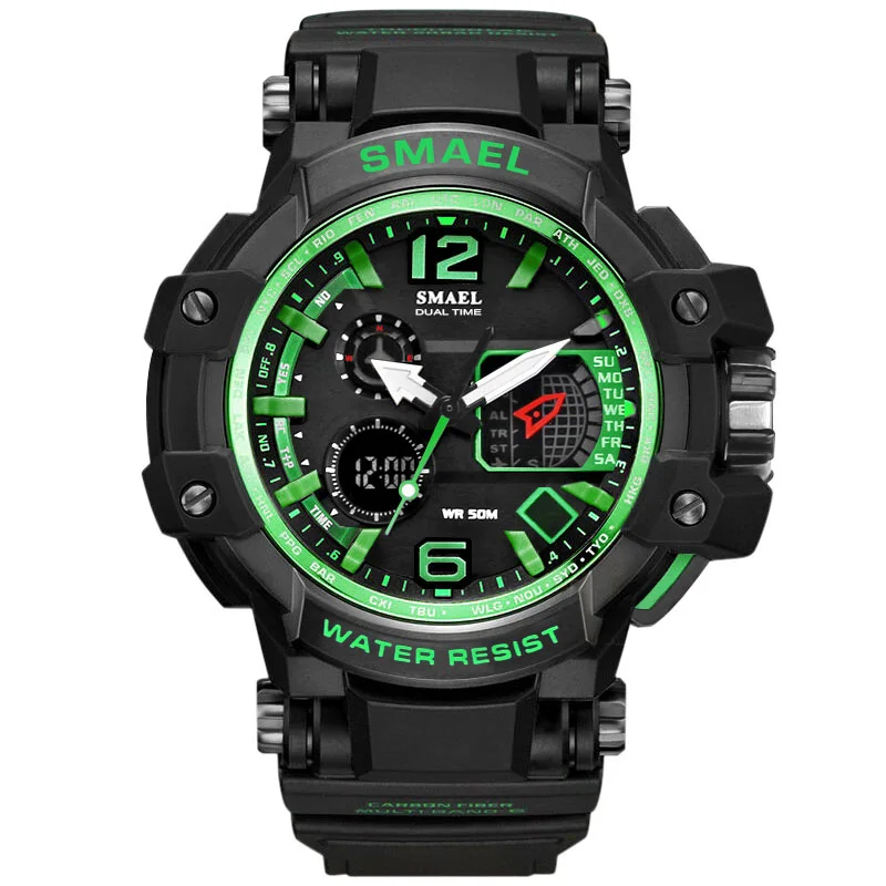 green SMAEL мужские военные 1509 часы мужские Relogios Masculino 50 м водонепроницаемые наручные часы Хронограф Авто Дата часы спортивные кварцевые часы - Цвет: green
