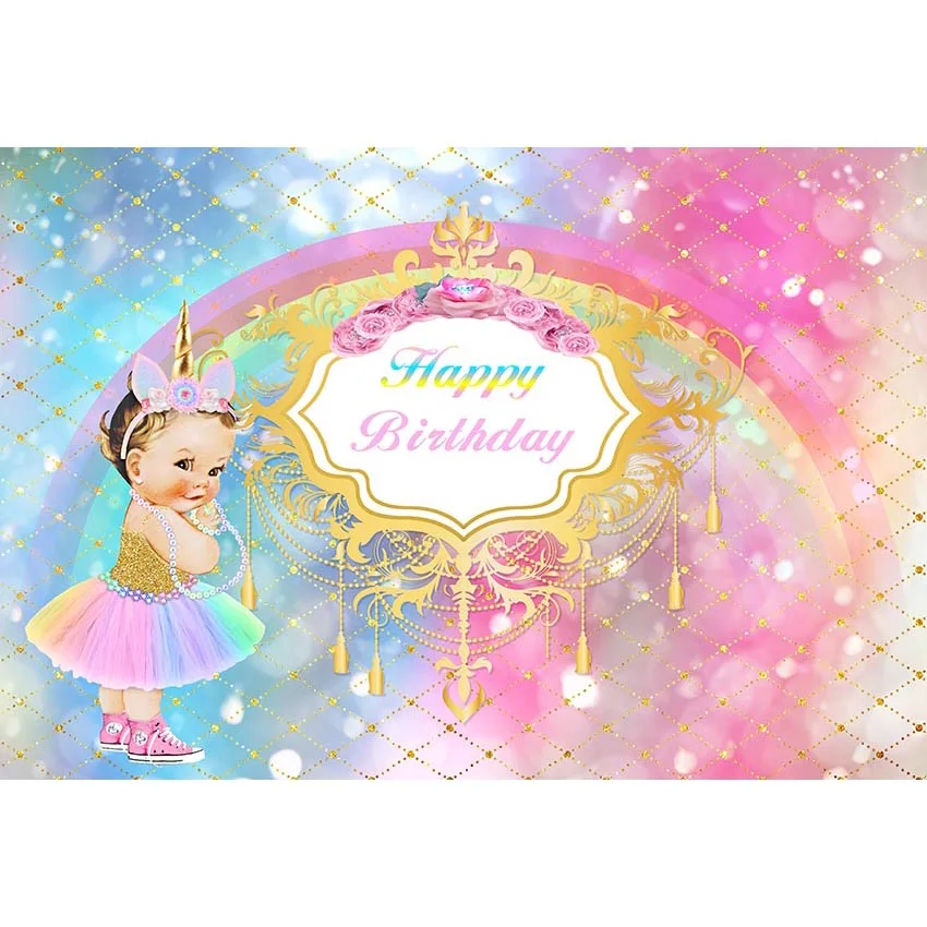 

Baby Girl's Unicorn Party Backdrop Customized Bokeh Polka Dots Pastel Blue and Pink Color Kids Birthday Photo Booth Background