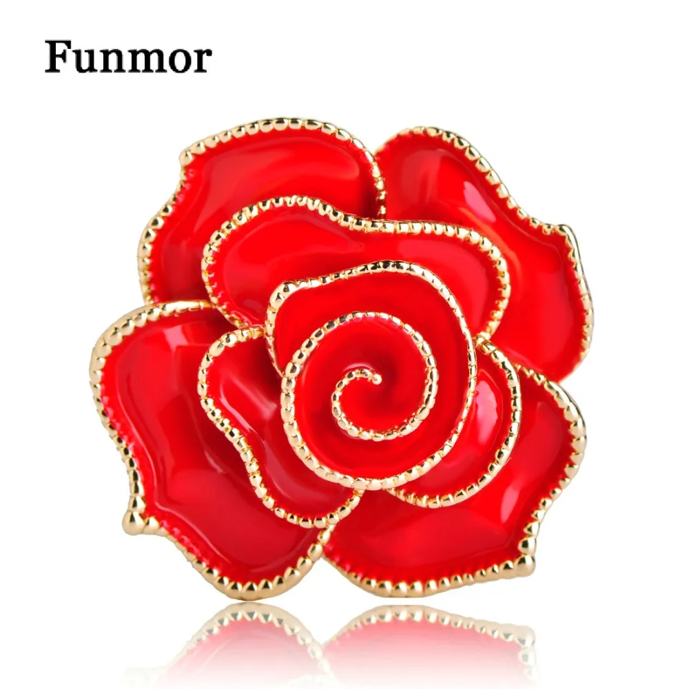 

Funmor Brand Enamel Esmalte Rose Flower Brooch Gold-Color Elegant Scarf Buckle Clothes Decoration Women Men Wedding Lapel Pins