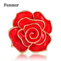 funmor brand enamel esmalte rose flower brooch gold color elegant scarf buckle clothes decoration women men wedding lapel pins