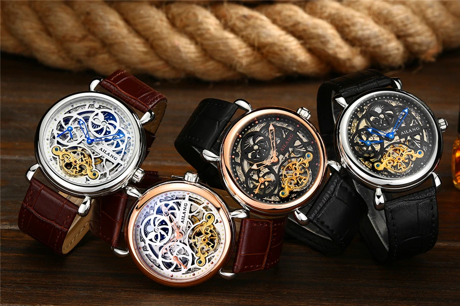 

AILANG Mens Watches Top Brand Luxury Skeleton Watches Genuine Leather Automatic Machinery Wrist watches Man's clock Reloj Hombre
