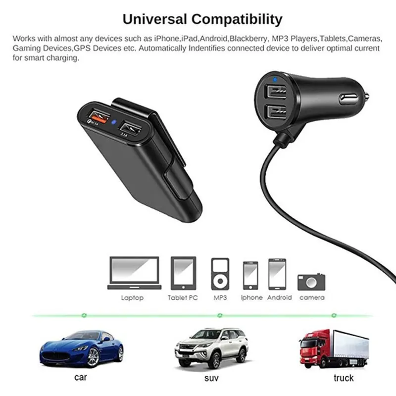 Автомобильное зарядное устройство Vehemo с 4 USB портами зарядный адаптер для