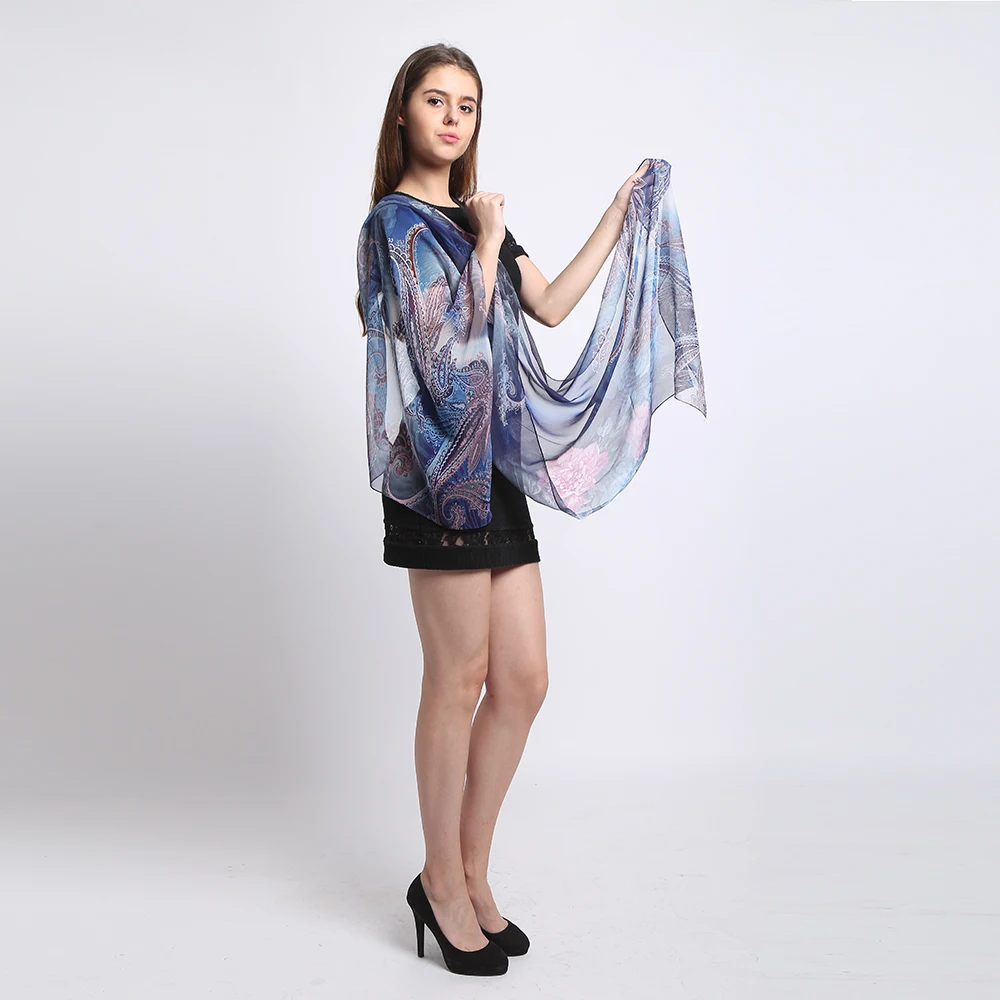 [Длинный шарф] 100% шелк длинный шарф из Жоржетта 50 см x шифоновый чистого шелка