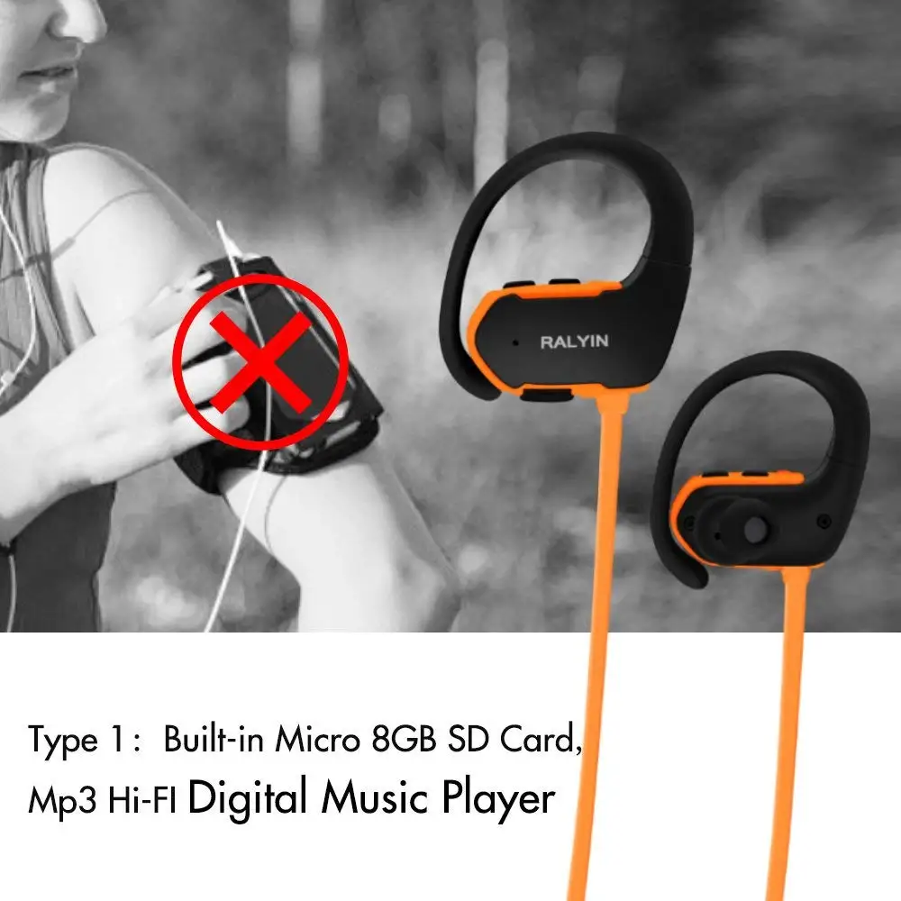 Водонепроницаемые bluetooth наушники Ralyin 8 ГБ memeory Беспроводные спортивные часов