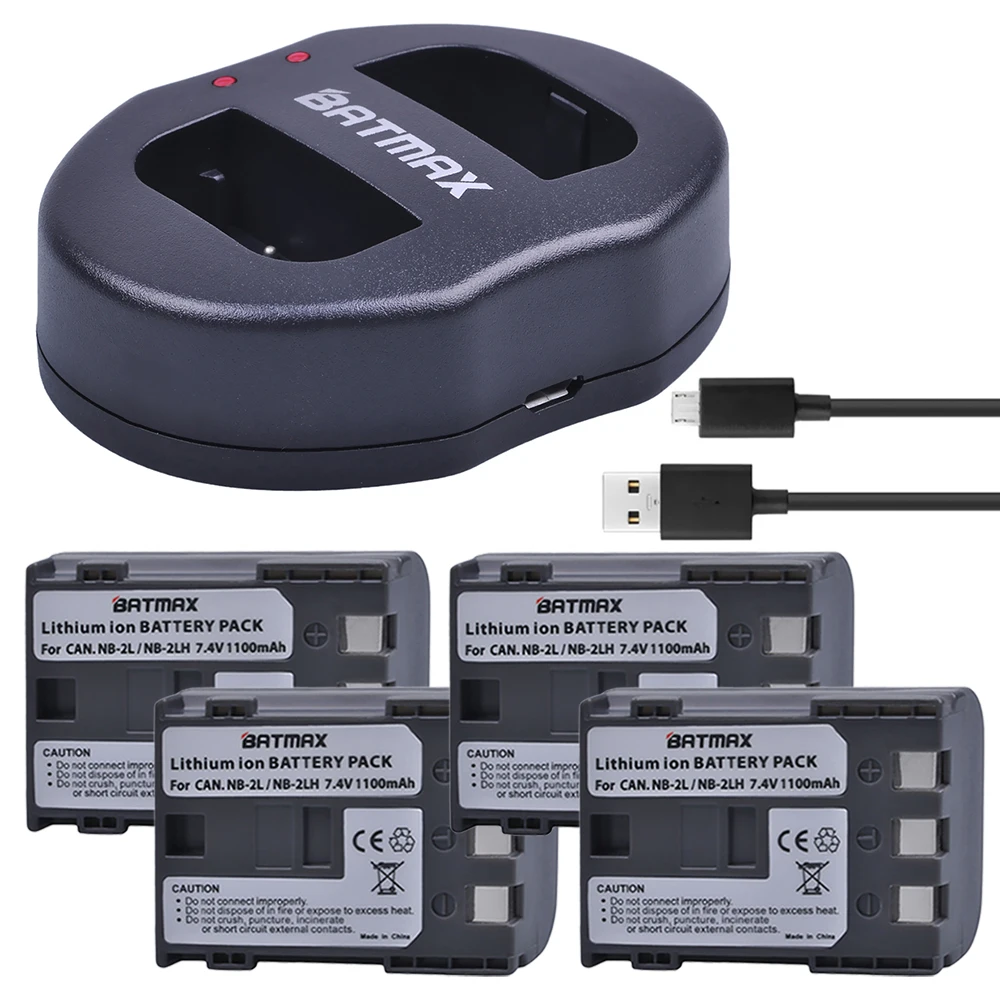 Batmax 4 шт. NB-2L NB2L NB-2LH батарея для камеры + двойное зарядное устройство USB Canon Rebel XT XTi