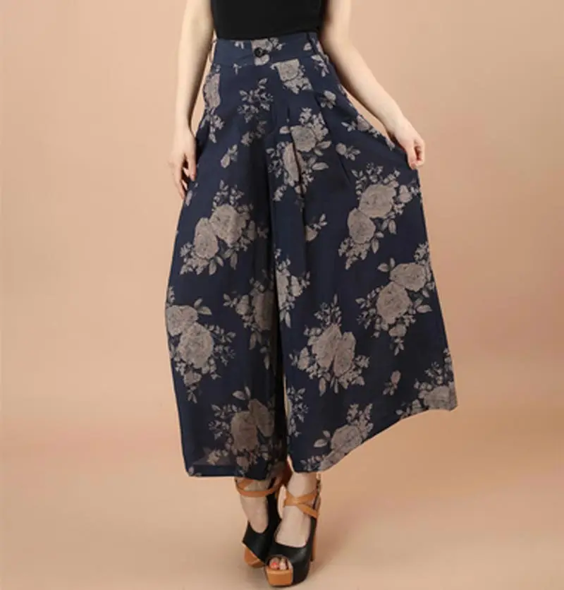Женские широкие брюки с цветочным принтом 2016 летние повседневные штаны высокой