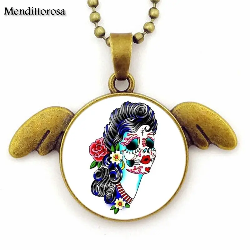 EJ Glaze Bronze Angel Wings Necklace Pendant Jewelry For Men Women Gift Miss Sugar Skull With Love | Украшения и аксессуары