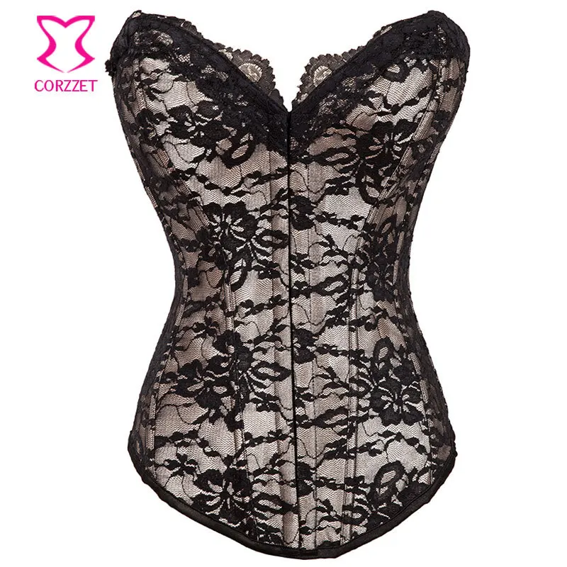 Черный цветочный кружевной многослойный корсет бюстье топы викторианские