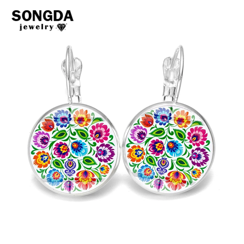 SONGDA Boho польский народный Узор Серьги Геометрические арт Стекло Gem Длинные