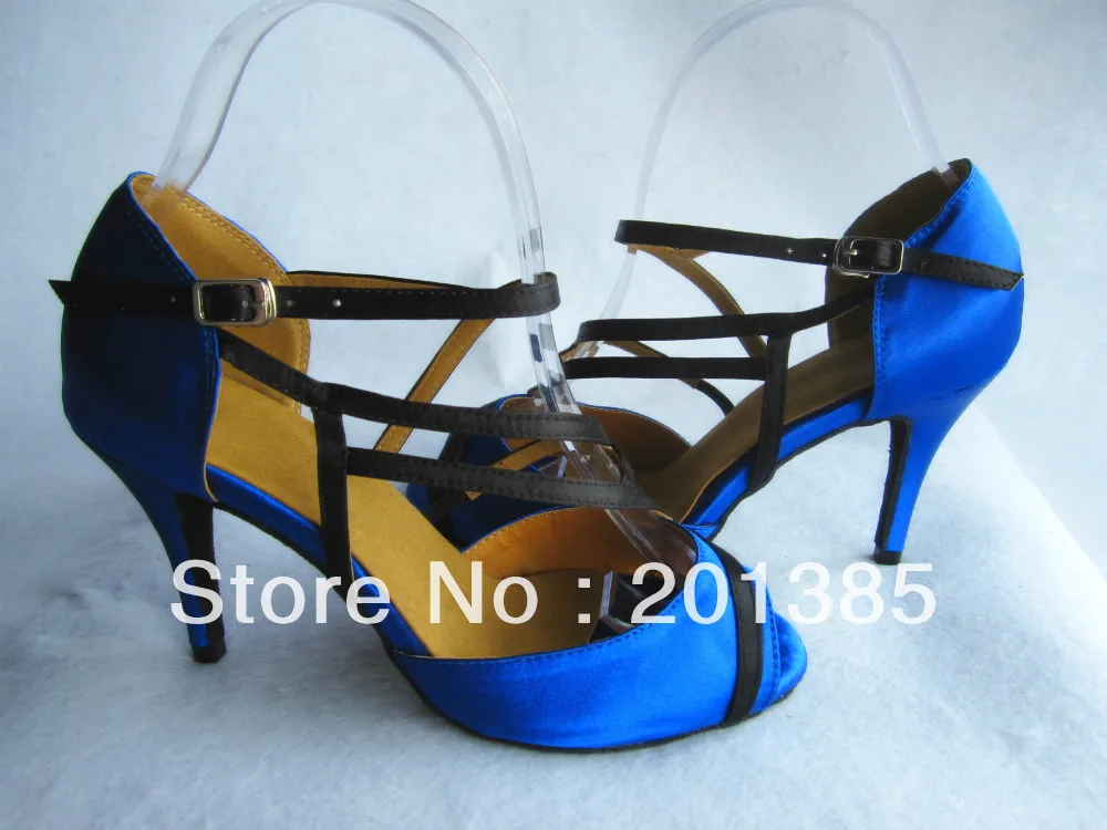 Женские атласные туфли для латиноамериканских танцев синие бальных обувь сальсы