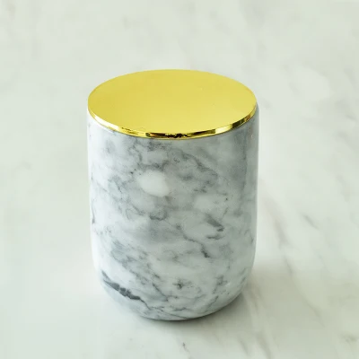 grey with gold Мраморная ваза в скандинавском стиле/держатель для ручки/подсвечник для хранения трубки белый/черный/серый чашка для хранения/контейнер с металлической крышкой - Цвет: grey with gold